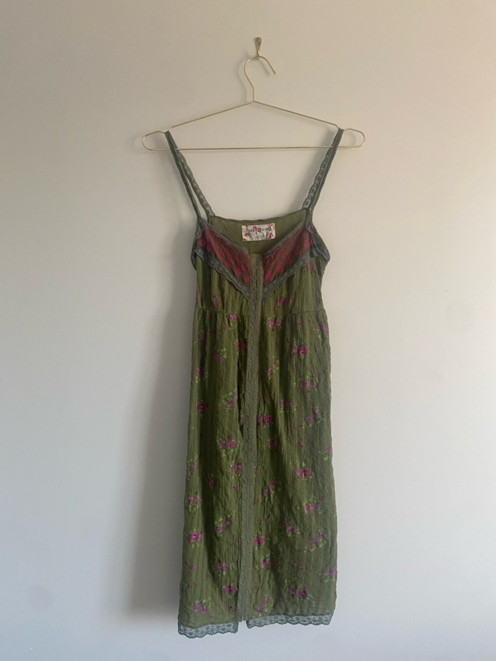 Free People | Floral Cotton Slip Dress | Lace Trim | Size 8 - Picture 2 of 10